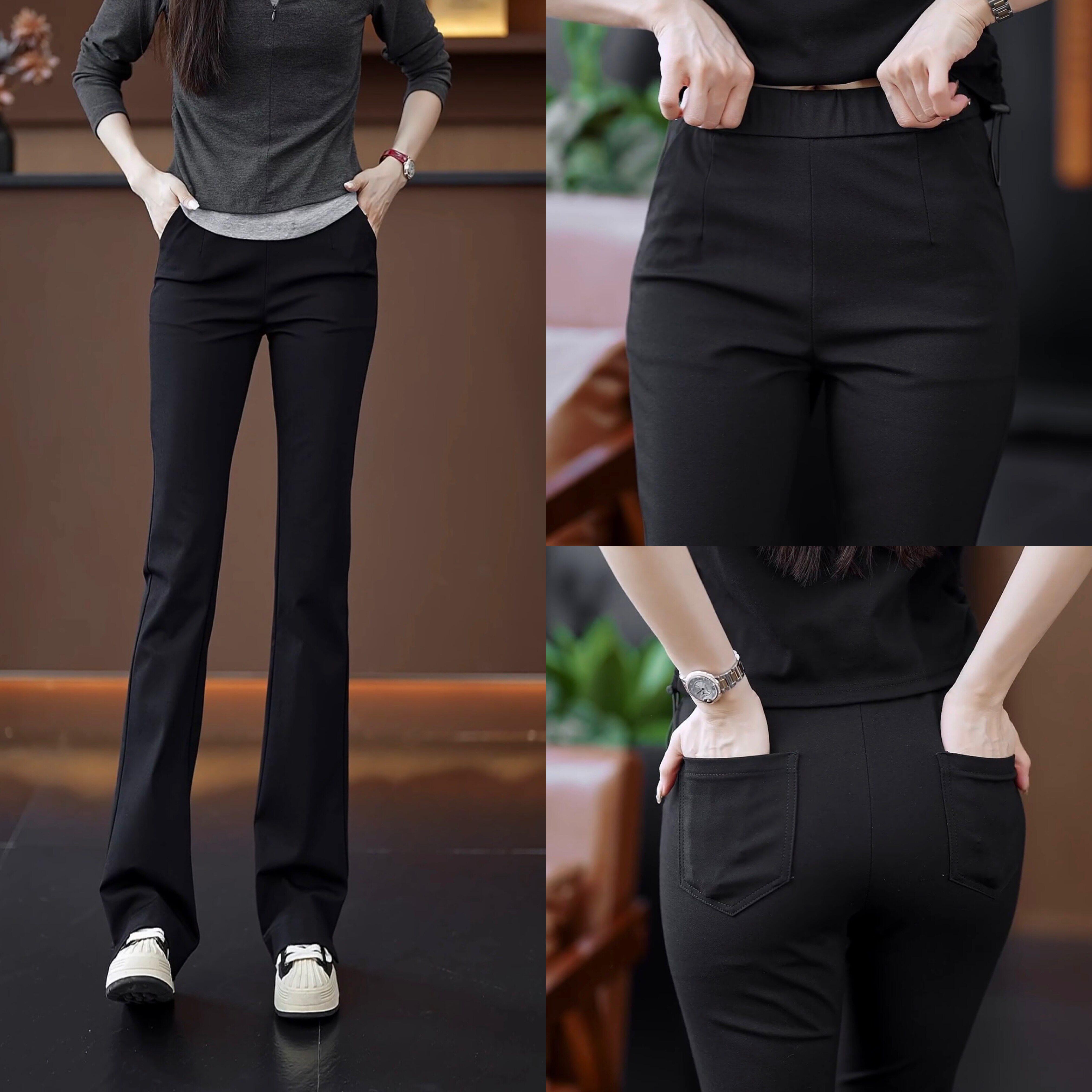 小个子微喇裤女款春秋款2026新款百搭时尚松紧腰休闲弹力喇叭裤子