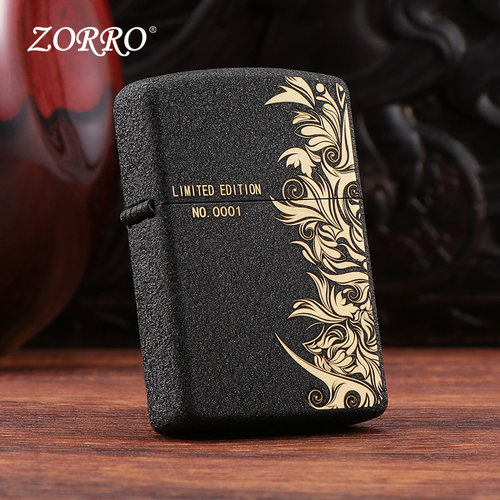 ZORRO/佐罗限量版二代黑砂繁花煤油防风打火机男女士打火机礼物