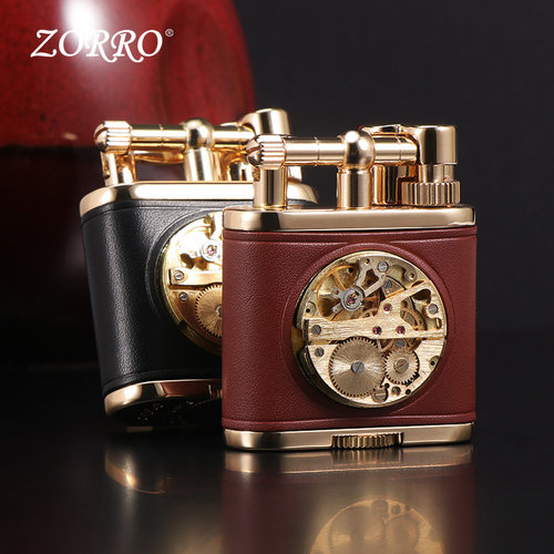 ZORRO/佐罗经典复刻抬臂煤油打火机皮质镶嵌表芯男女生高档打火机