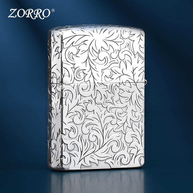 ZORRO/佐罗纯银五面唐草男女生高档个性煤油防风打火机送男友礼物