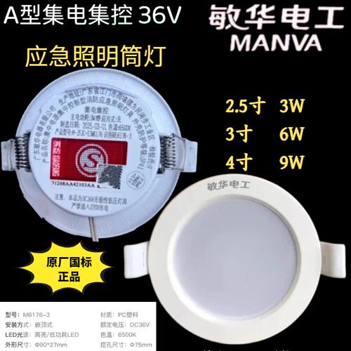 敏华电工ZFJC-E3W6176 E6W6161 E9W6162劳士NST 应急照明吸顶筒灯