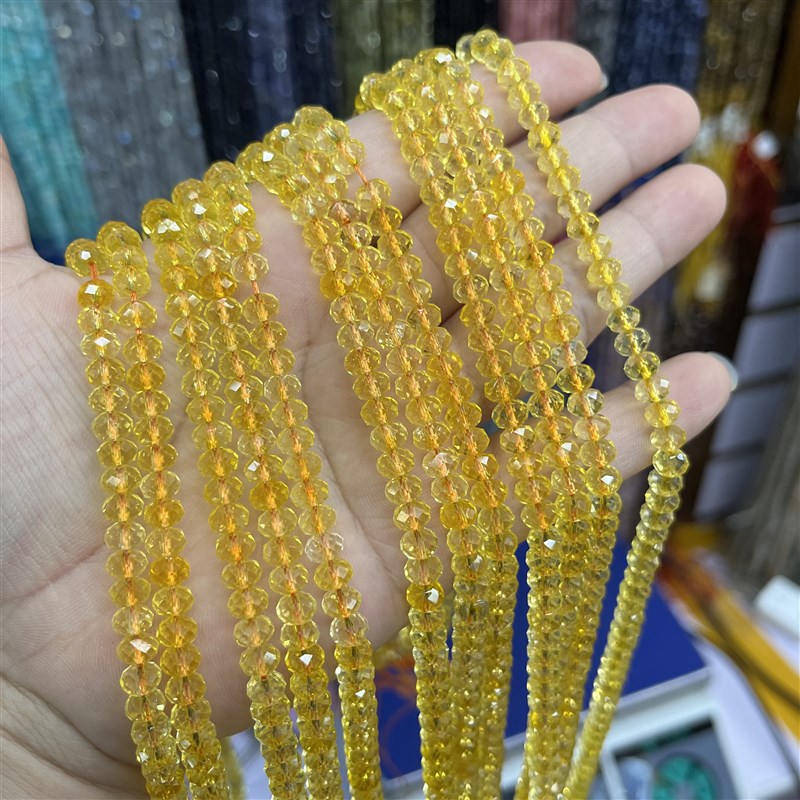 天然黄水晶4*6mm切面扁珠算盘珠散珠配珠DiyT项链手链手工串珠