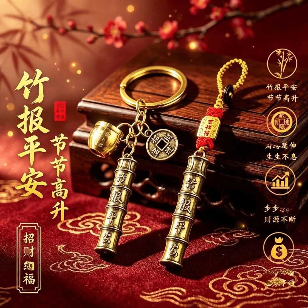 竹报平安节节高升钥匙扣挂件随身复古创意汽车挂饰一件代发图片
