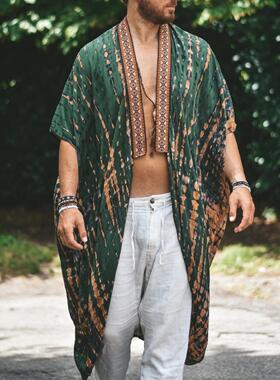 Beach print fashion cloak 欧美男沙滩防晒休闲印花时尚披风外套