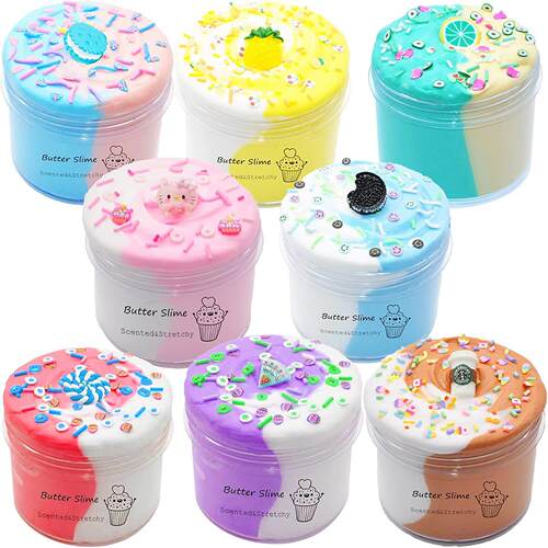 8 Pack Butter Slime Kit for Kids Two-Toned Colorful Stress R
