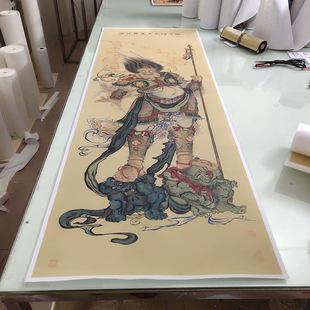 夏荆山南方增长天王图高清微喷国画复制工笔学习临摹复制装饰画