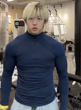 新款春秋男士训练健身长袖纯色撸铁健身服