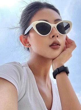 日本品质高级感欧美大框猫眼墨镜女款白黑色防晒太阳镜显脸小防紫