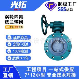 铸钢涡轮四氟蝶阀D341F46 16C全衬四氟法兰蝶阀化工耐强酸碱蝶阀