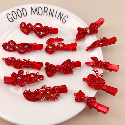 闽南嫁缠红色水钻头饰发夹