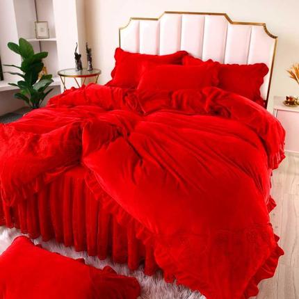 冬季红色结婚婴儿绒牛奶绒床裙款四件套珊瑚绒绒婚庆乔迁床上用品