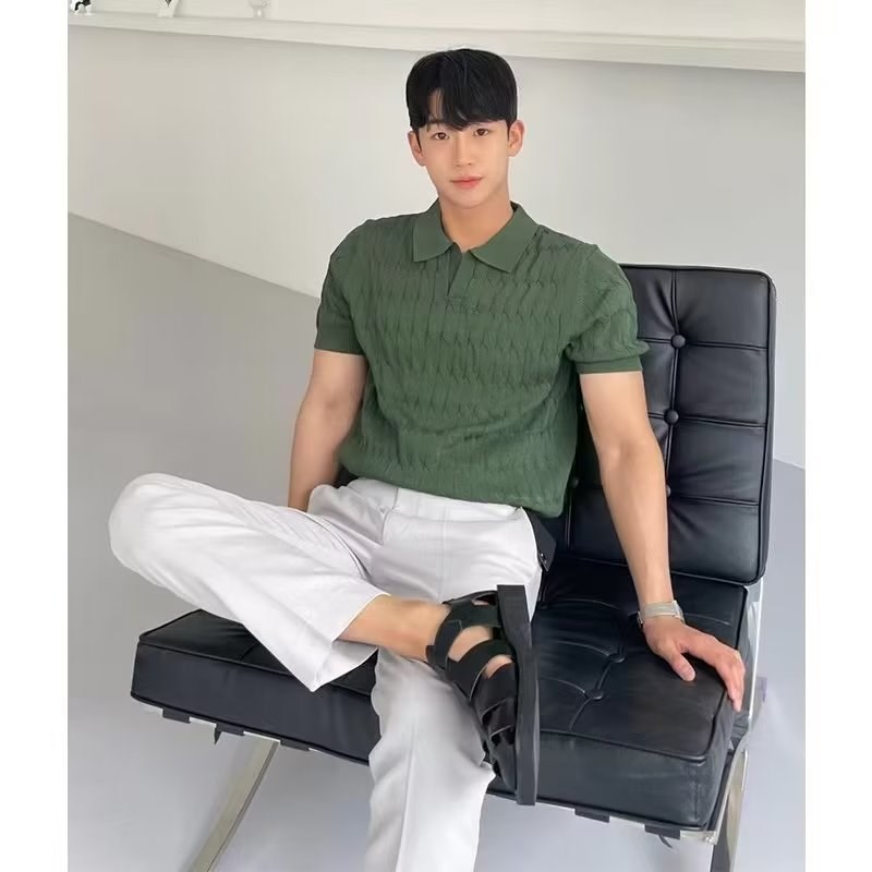 夏季男士针织短袖Polo衫韩版修身纯色冰丝休闲翻领半Y袖T恤打底衫