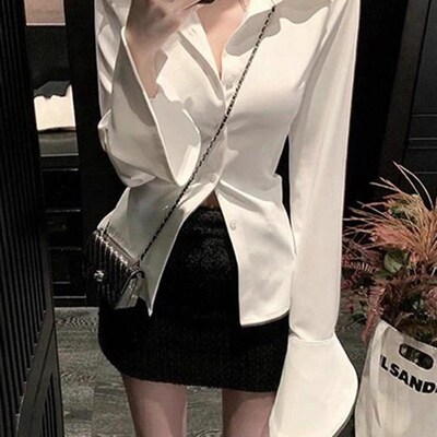 法式绝美掐腰上衣女春季新款成熟御姐内搭设计感小众白色长袖衬衫