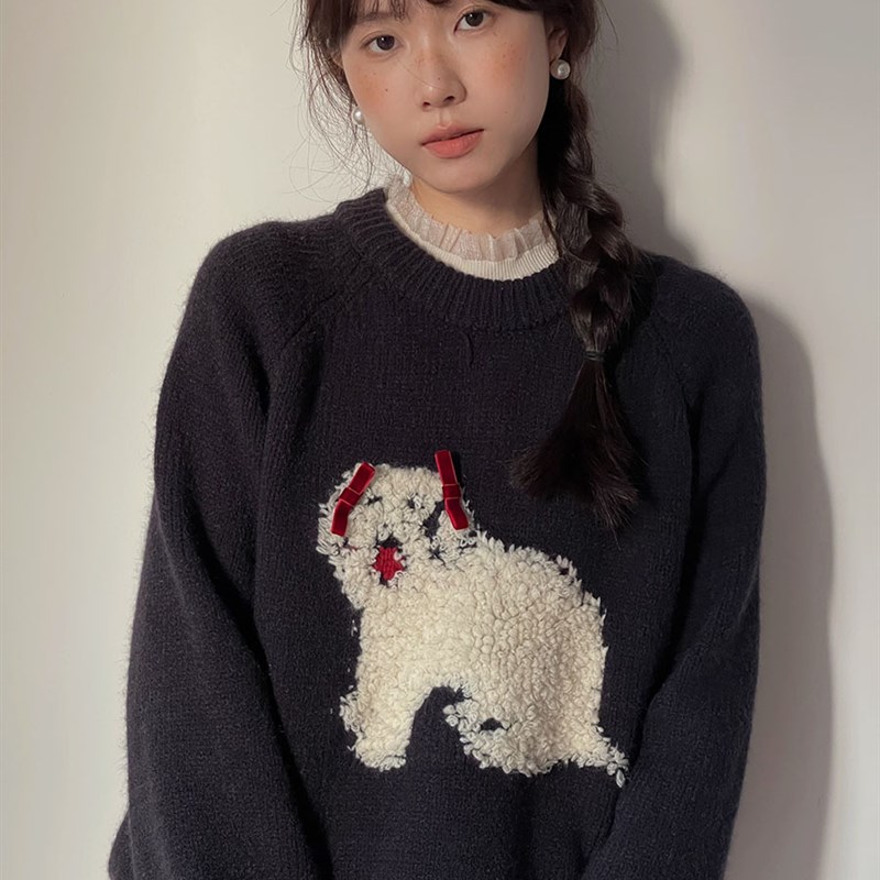 【ENFP毛绒小狗】歌铭服饰韩系立A体蝴蝶结毛衣女冬季针织衫J281B