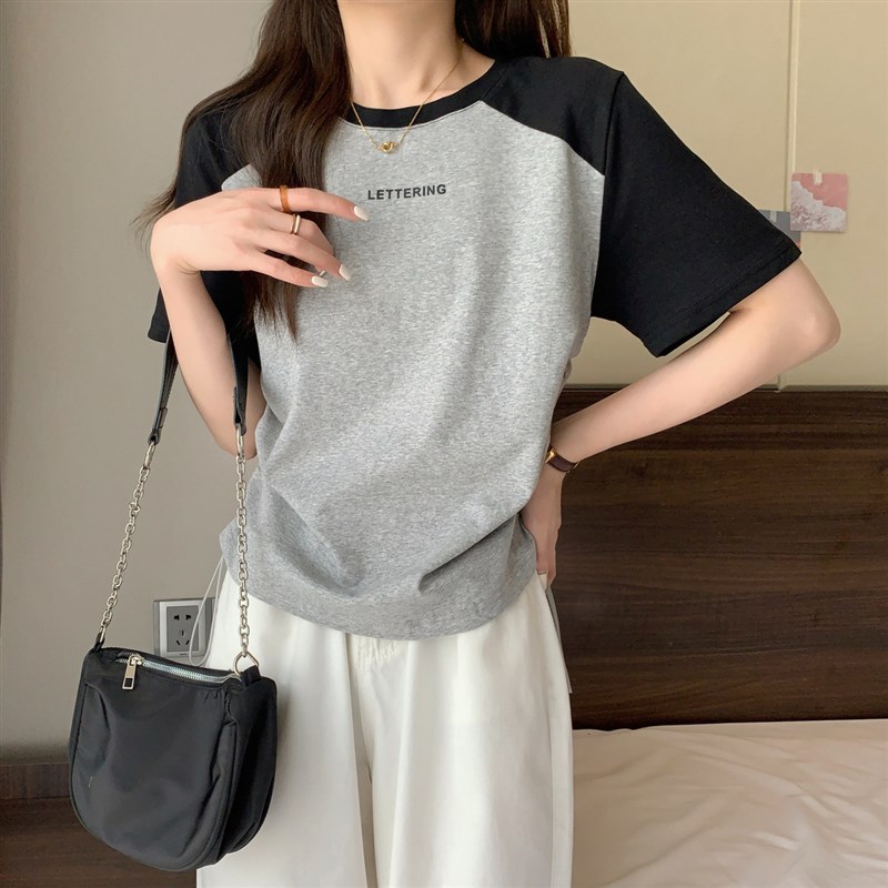 抽绳短袖T恤女夏季新款宽松显瘦大码设计感小众纯欲风短款上衣女