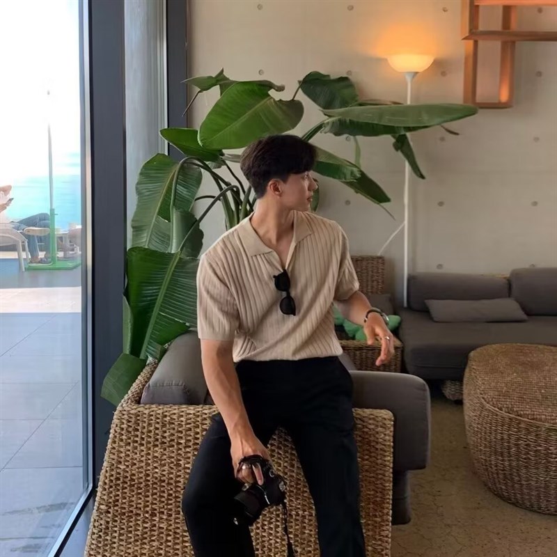夏季轻熟POLO杉男韩版修身翻领纯色休闲薄款针织tV恤跨境外贸