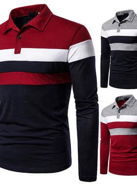 Autumn Men Long Sleeve T-shirt Three Colors Stitching Tops