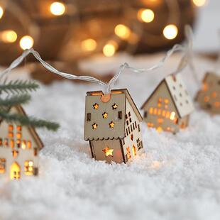新款圣诞小房子串灯木质创意小摆件灯吊饰挂饰圣诞节装饰品