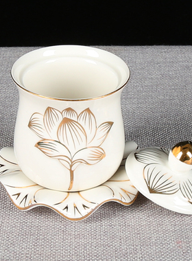 热销陶瓷供水杯家用供佛供杯佛前白浮雕净水杯观音圣水杯供奉摆件