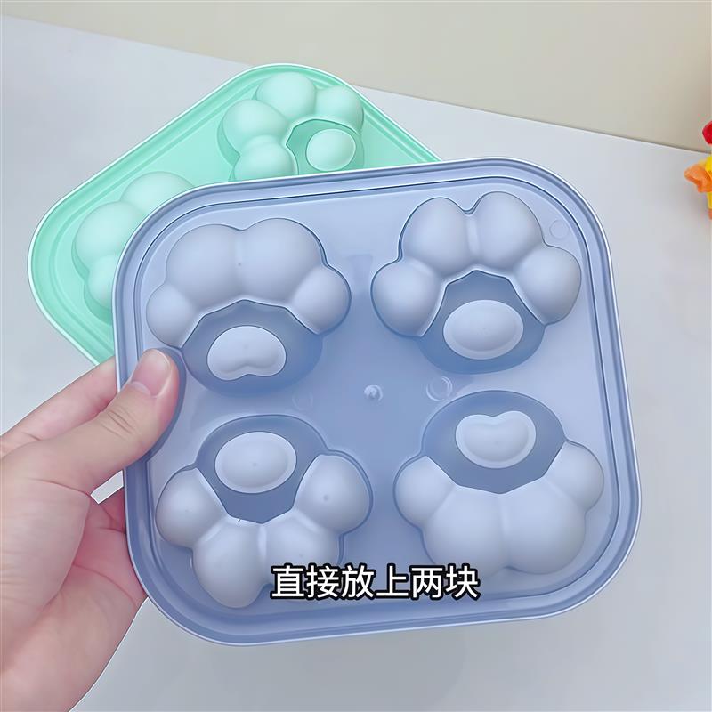 热销硅胶猫爪冰格冰块模具夏季创意家用按压带盖冰盒卡通制冰盒制