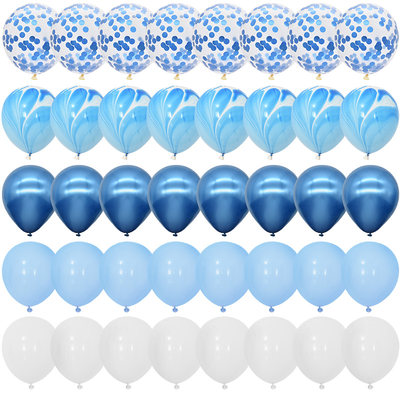 推荐40Pcs Blue Balloons Set Agate Marble Metallic Confetti