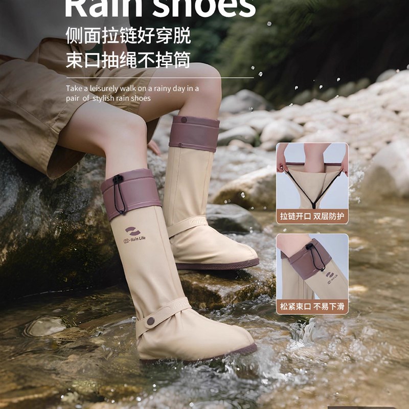 热销雨鞋套骑车耐磨加厚高筒防沙pvc骑行登山脚套防水男女电动车