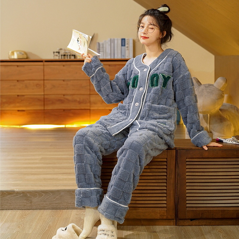 日本品质珊瑚绒睡衣女冬季女款 法兰绒 加厚加绒冬天娇俏套装家居