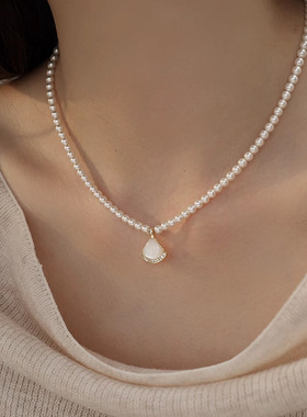 日本品质天然母贝裙子吊坠珍珠项链简约高级感锁骨链轻奢小众串珠