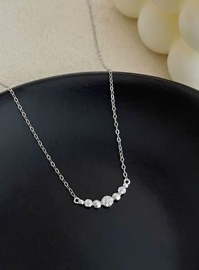 日本品质圆泡泡S925纯银镀18K金项链女单排金豆豆满锆石锁骨链女