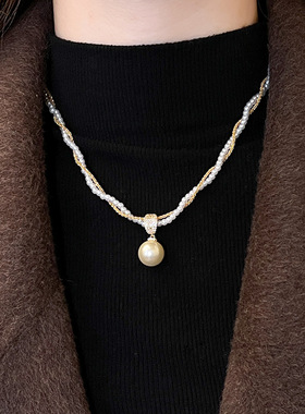 日本品质法式复古金色双层缠绕珍珠项链女款2025新款配饰轻奢高级