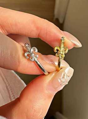 日本品质复古风中古拉丝鸢尾花戒指女S925纯银镀18K金 高级感精致