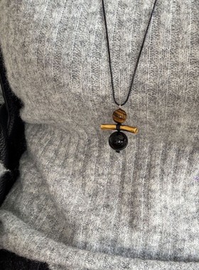 日本品质新中式金色竹节虎眼石吊坠项链轻奢小众毛衣链复古百搭可