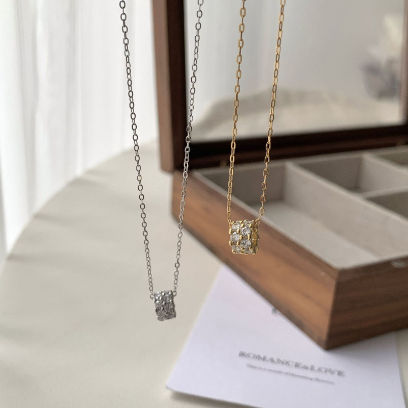 日本品质满钻小蛮腰~S925纯银18K金项链女镶锆石转运珠 路路通项