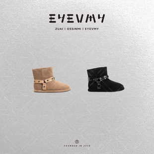 高丝光反绒羊毛里短靴套筒靴ST51WK076 巴家钉扣雪地靴