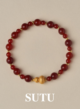 素图女红玛瑙葫芦手链气质本命年