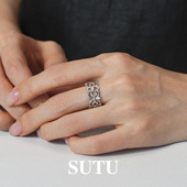素图sutu戒指镂空雕花925银戒轻奢高级开口指环尾戒小众设计饰品