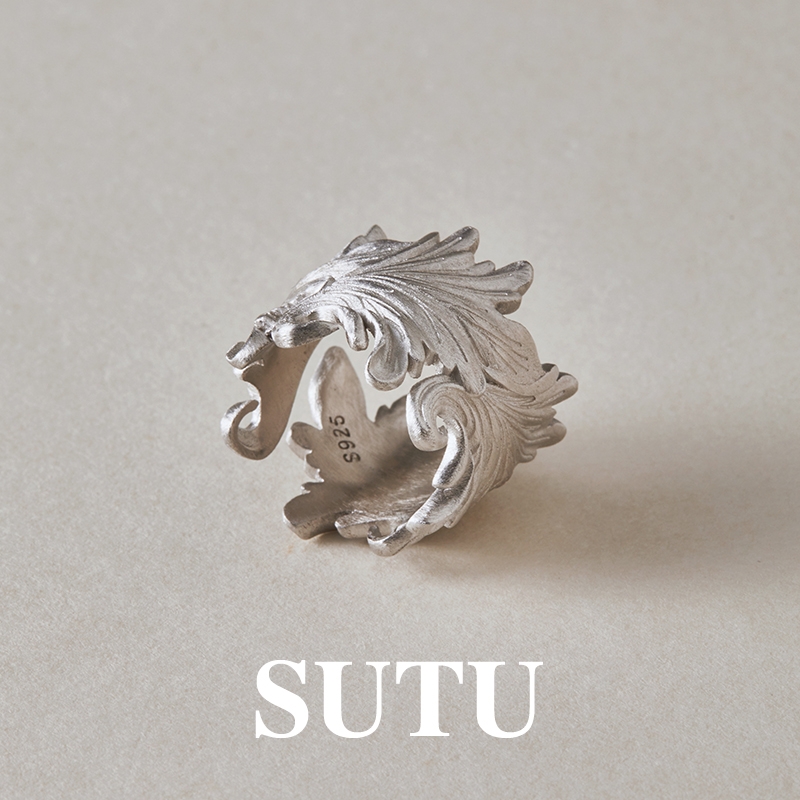 素图羽毛戒指925银精致独特小众