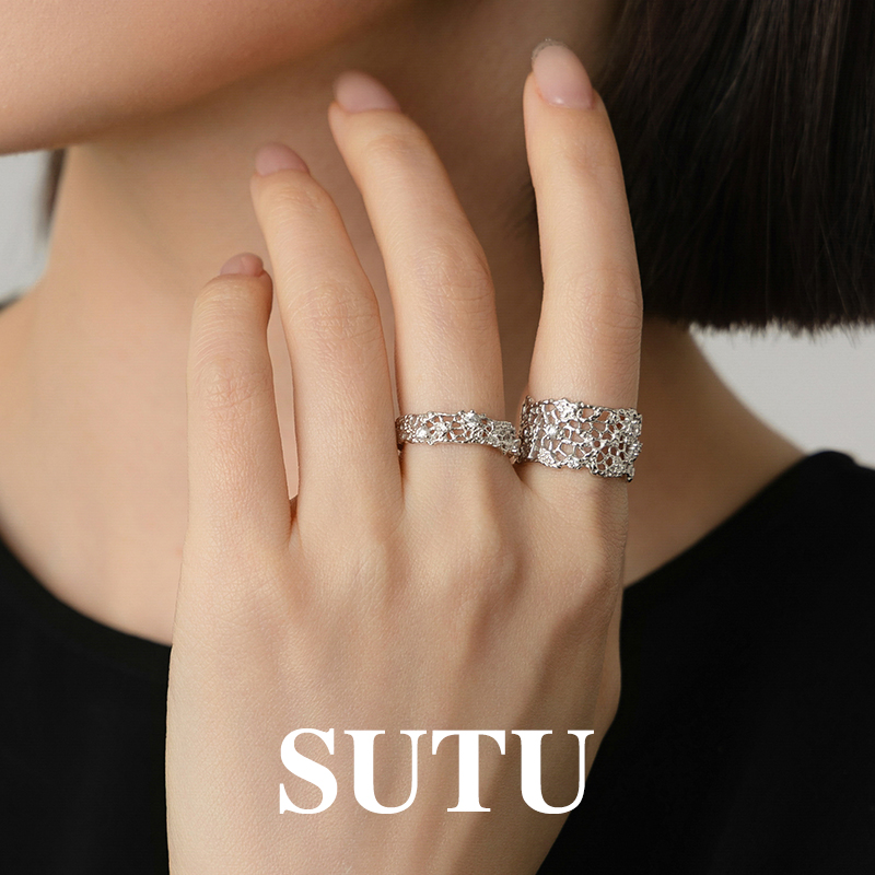 素图镂空蕾丝小众简约设计食指戒