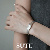 素图s925纯银手镯女不规则肌理感精致复古镯子小众设计高级感饰品