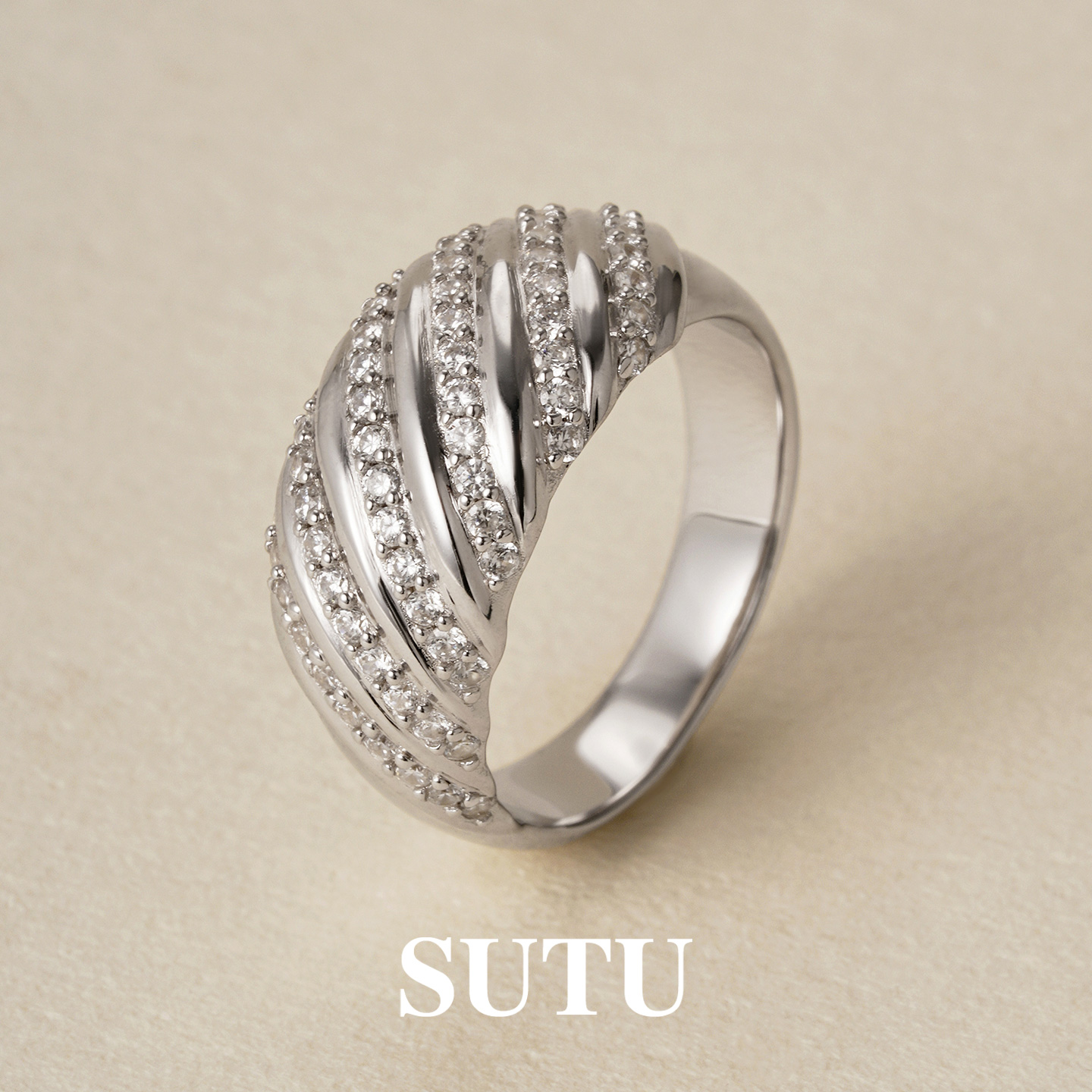 素图女925银爆闪简约个性戒指