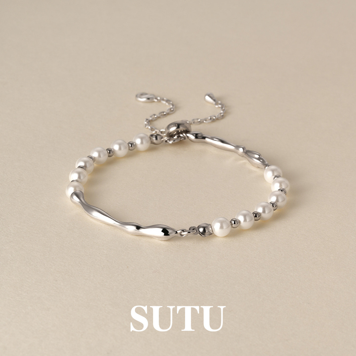 素图手链925银施家珍珠不规则手饰极简小众设计感春夏新款手饰女