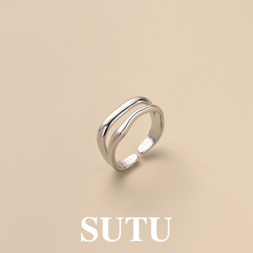 素图女925银简约素圈戒指开口戒