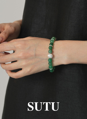 素图女非洲翠手串简约气质手链女