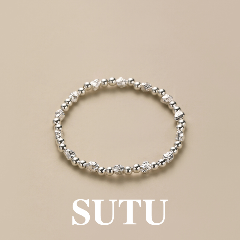 sutu素图女手链碎银圆珠纯银手串