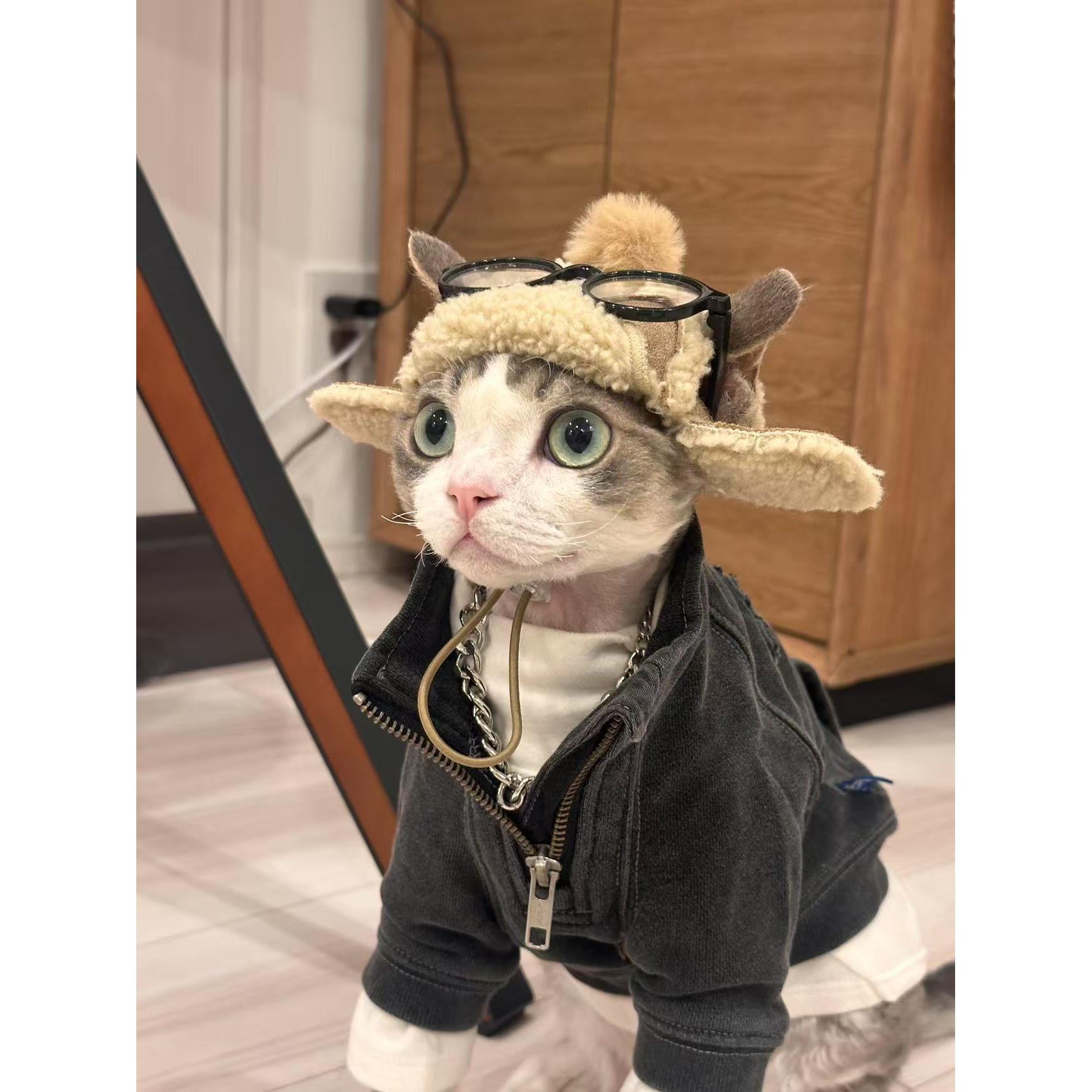 约克夏露耳朵雷锋帽宠物冬季加厚防风保暖帽德文猫咪彷羊羔绒帽子