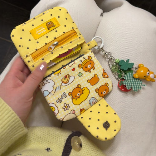 可爱轻松熊卡包女短款多卡位零钱包学生轻薄小巧ins风拉链钱包