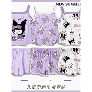 儿童睡衣库洛米夏季女童纯棉薄款小女孩宝宝亲子母女吊带背心套装