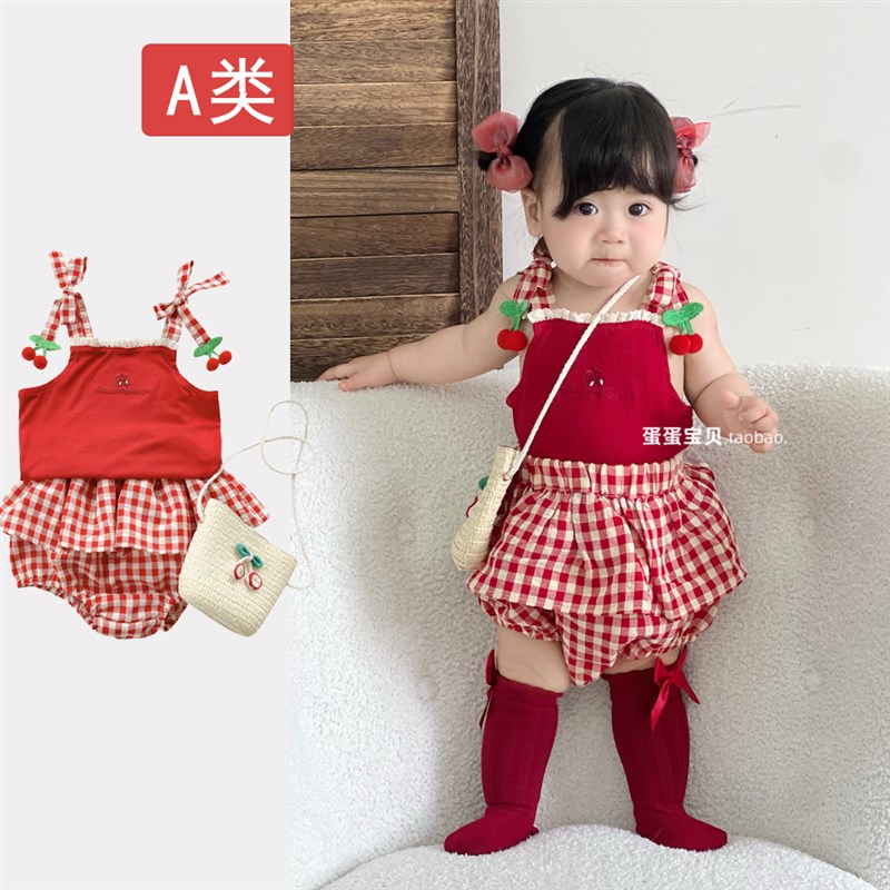 女宝宝夏装洋气婴儿衣服两件套装吊带一岁公主夏季婴幼.儿夏天薄