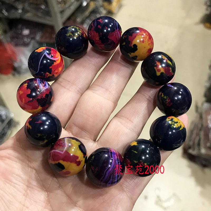 天然水晶紫绿宝手链红宝石单圈玛瑙手串男女款P大气圆珠玉手链首