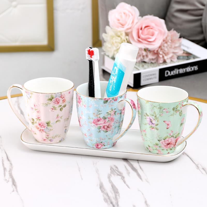 骨瓷家用漱口杯刷牙杯牙缸套装创意轻奢情侣家庭牙具组合洗漱套装